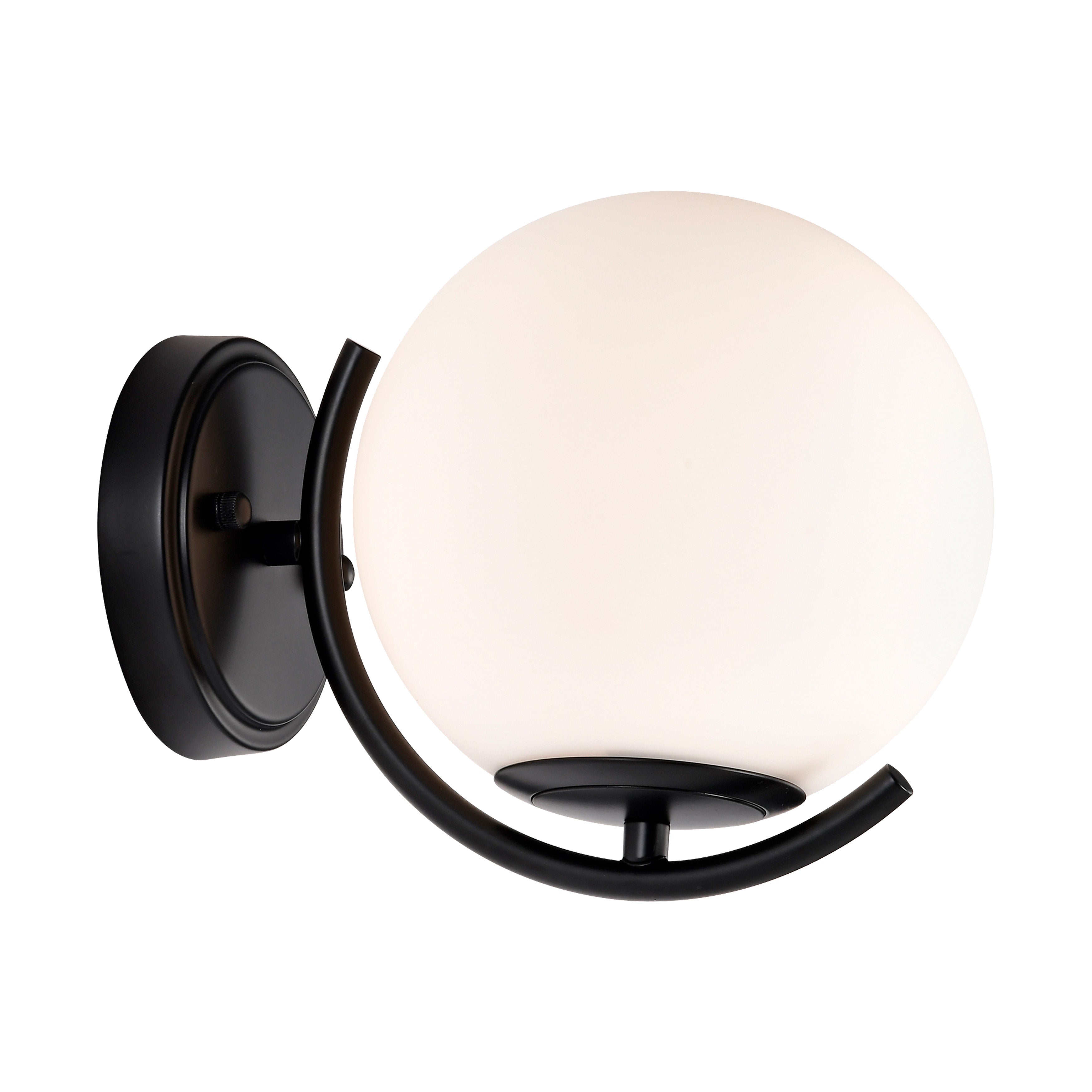 COTTAGE LIFE Black Wall Sconce Light Mid Century Modern Globe Wall Light with 180MM Large Glass Lampshade Black Glass Wall Sconce for Bedroom 1 Pack
