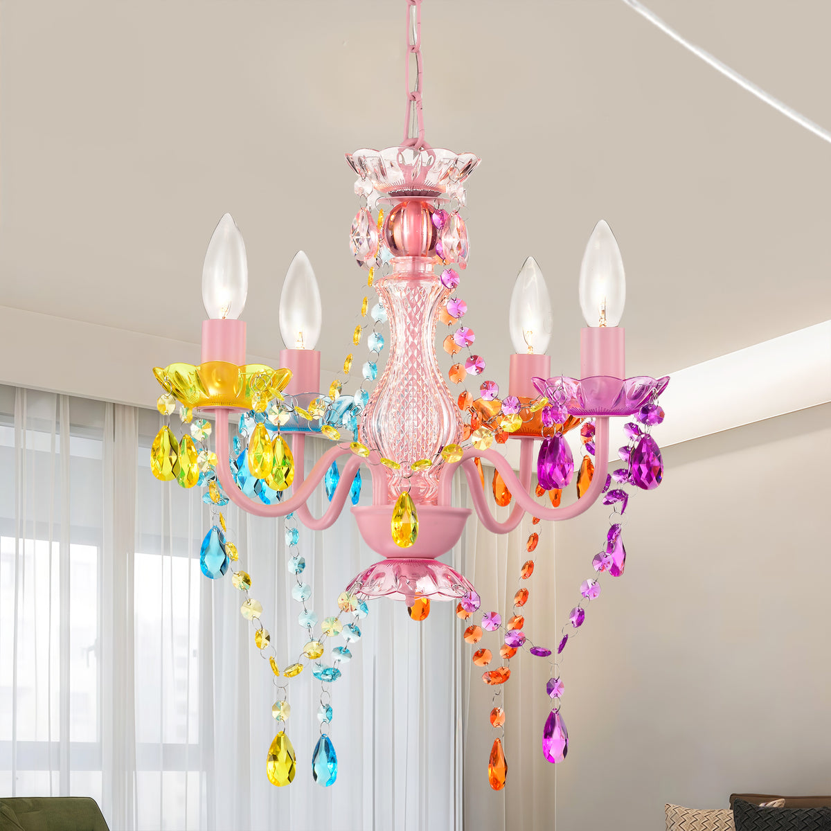 Plug In Swag Chandelier Small Crystal Chandelier 4-Light