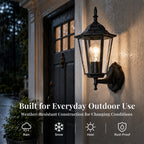 2 Pack Classic Black Outdoor Wall Lanterns with Clear Glass, E26 Hardwired Porch Lights