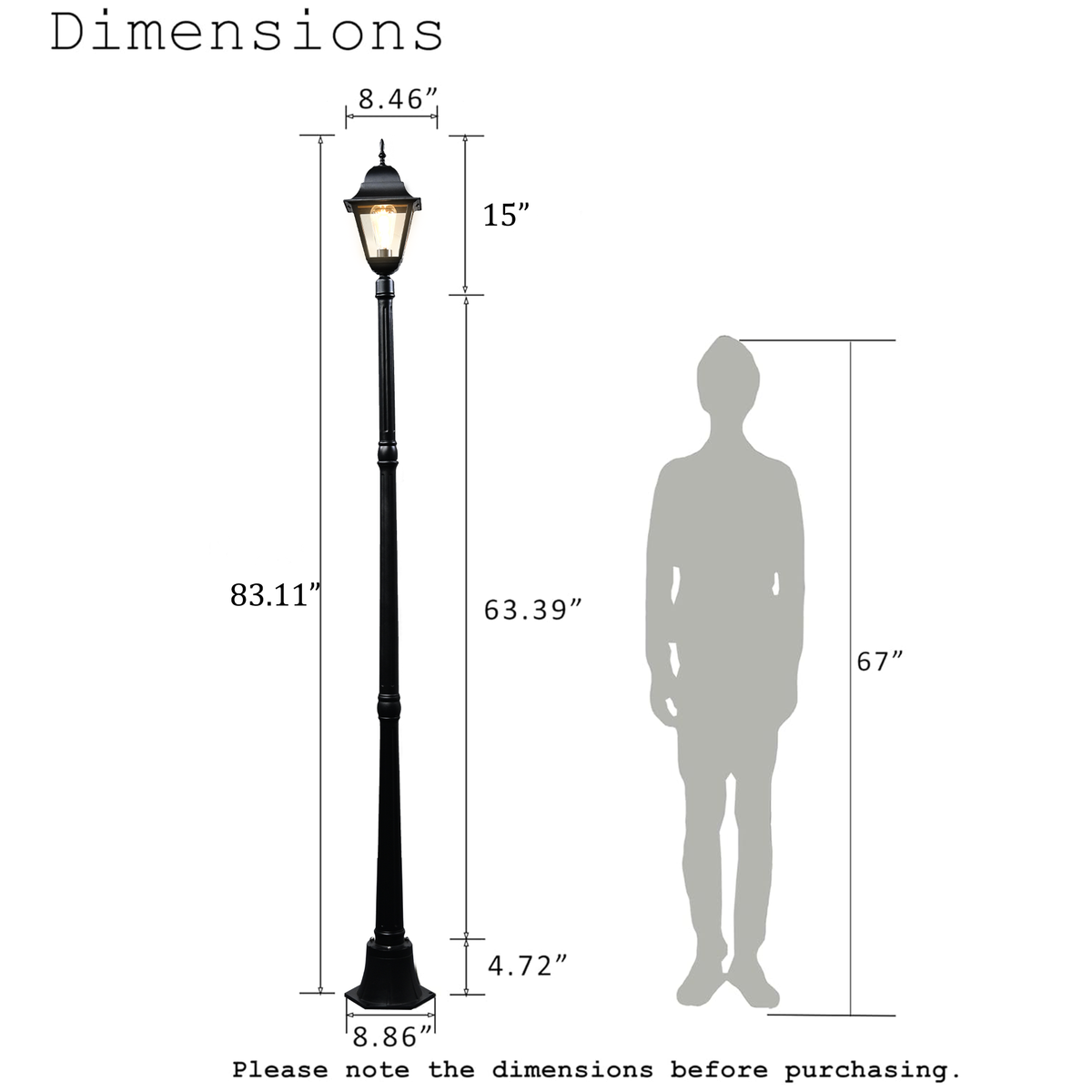 83.11" Classic Black Outdoor Post Light for Path，Walkway