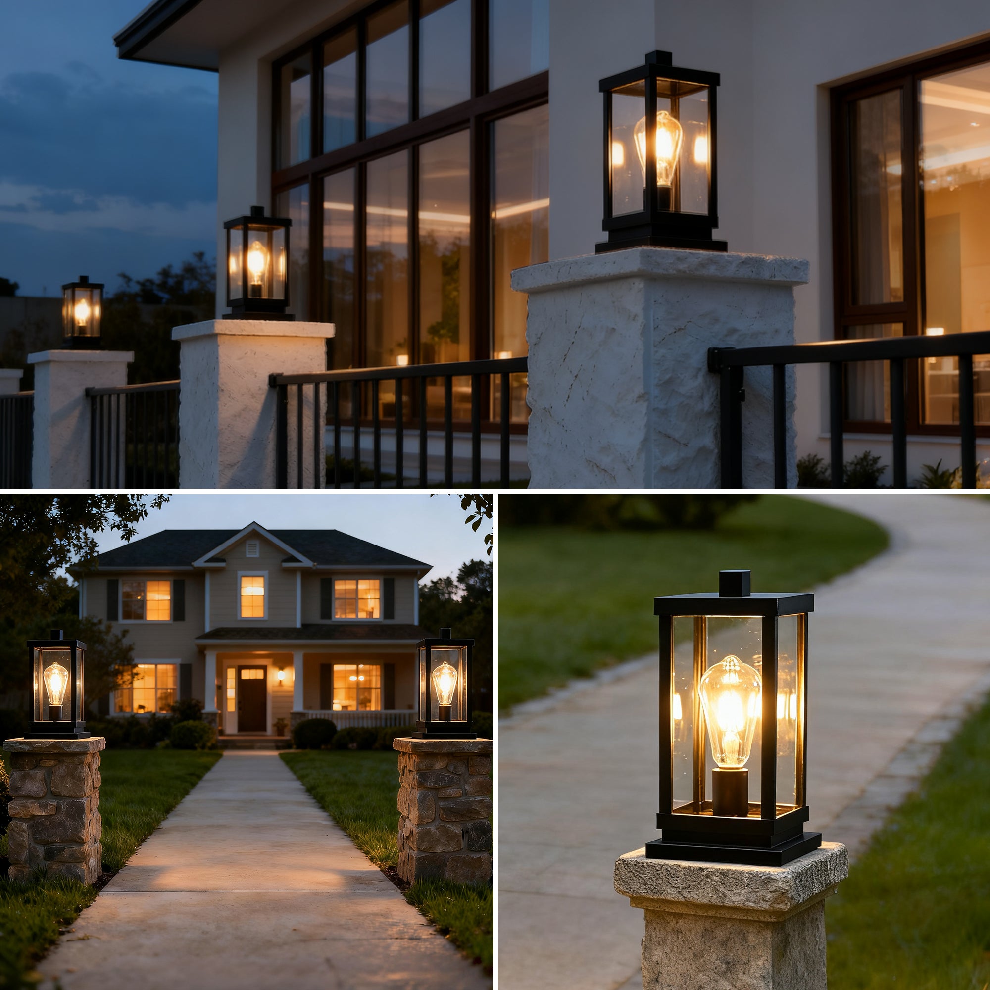 Outdoor Post Light modern - black aluminum, 11.81" H x 5.71" W x 4.72" D