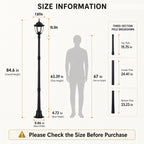 84.6"Classic Black Outdoor Post Light for Path，Walkway