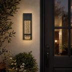 Integrated LED Outdoor Wall Light, Black Textured Glass Exterior Sconce, 3000K Warm White