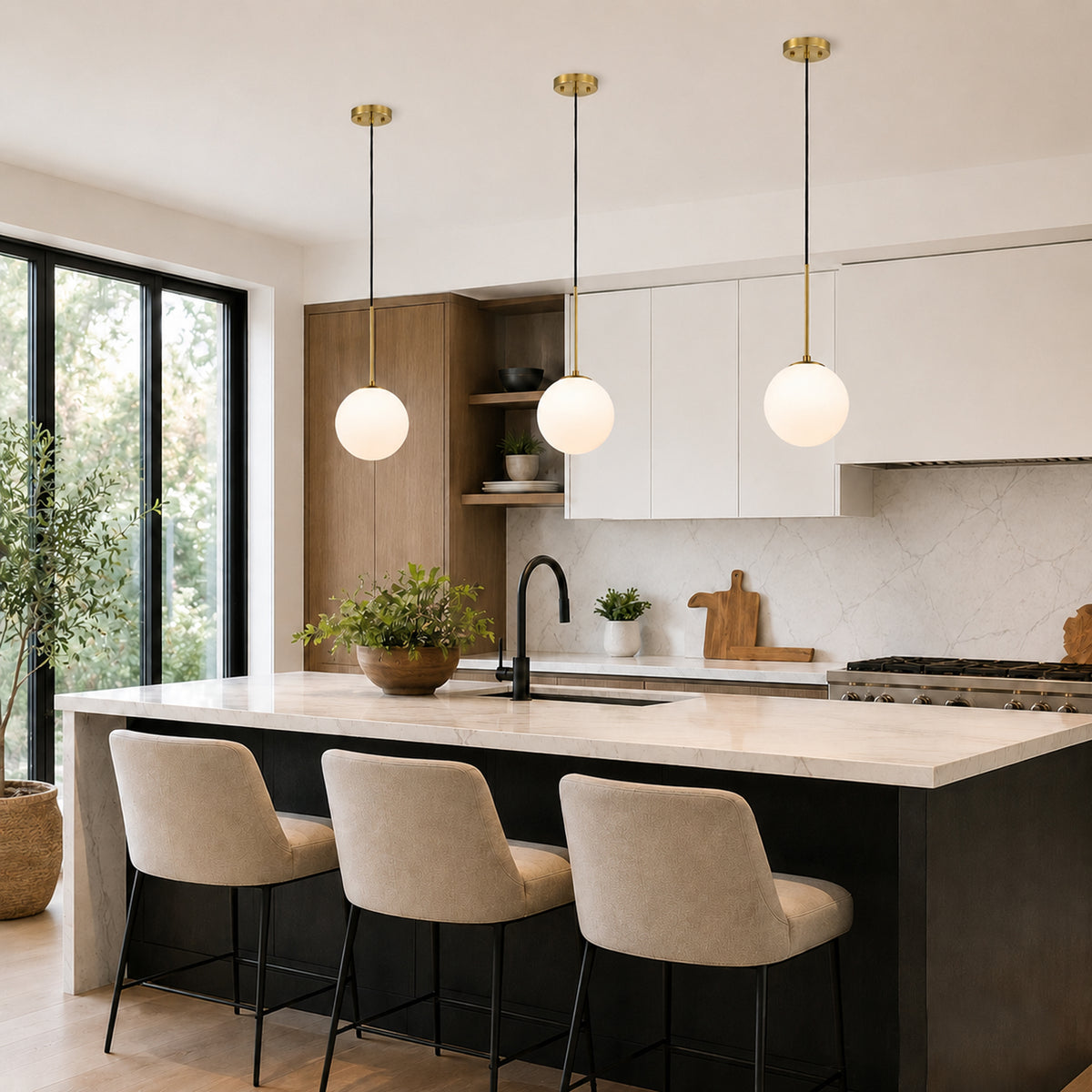 Modern Globe Glass Shade Pendant Light  for Kitchen Island & Dining Room