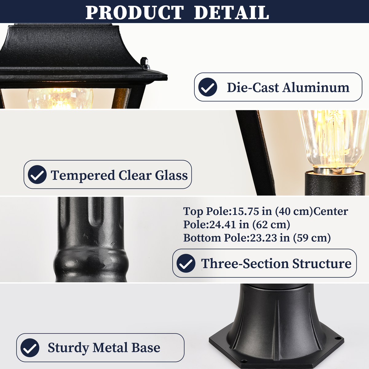 83.11" Classic Black Outdoor Post Light for Path，Walkway
