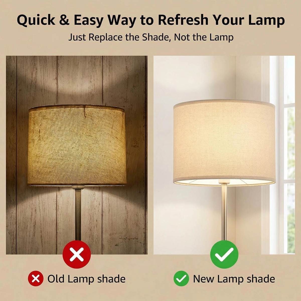 Beige Drum Lamp Shades Set of 2, Replacement Lamp Shades with Spider Fitter