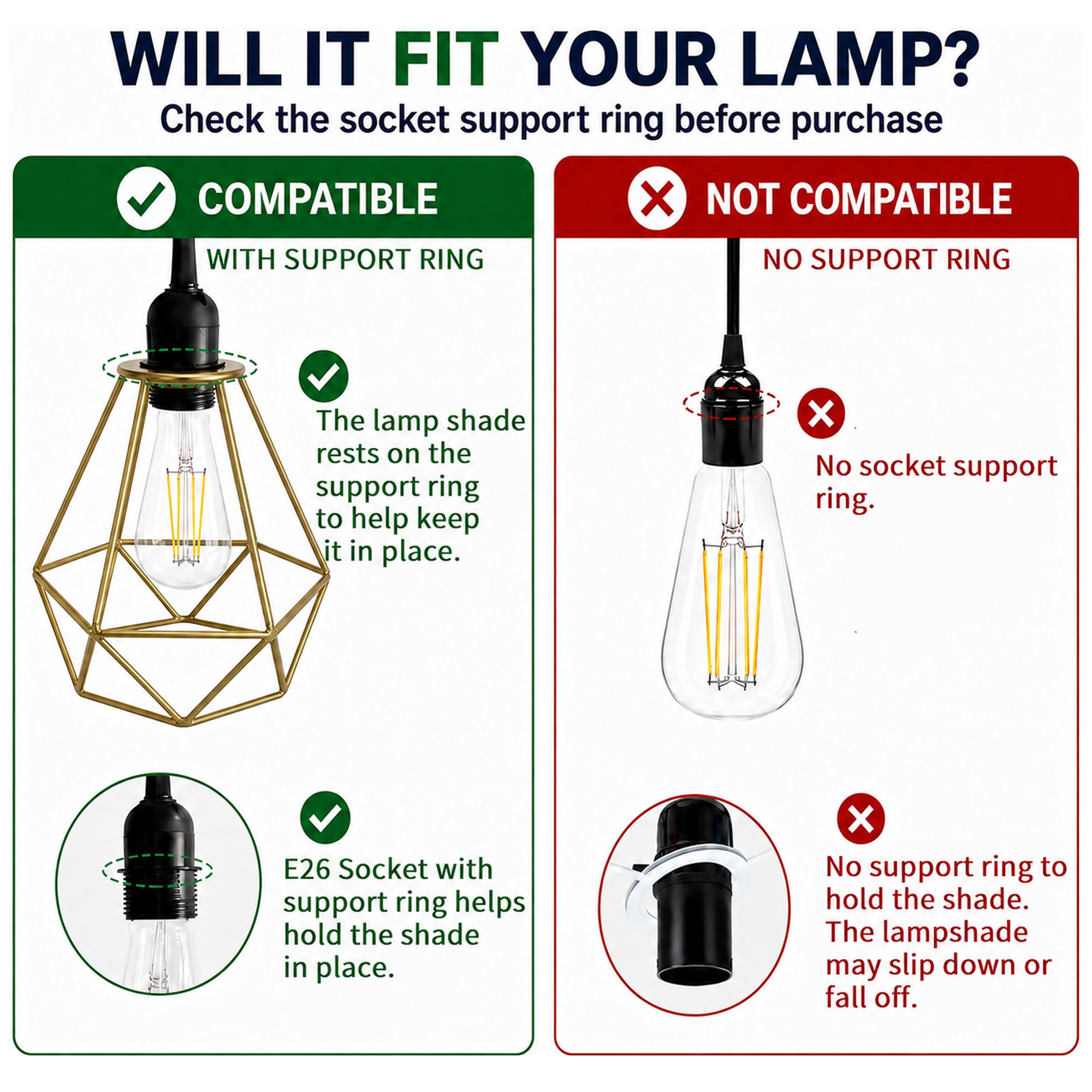 Gold Pendant Light Shade Cage 3 Pack Wire Lamp Shade for E26 Hanging Bulbs
