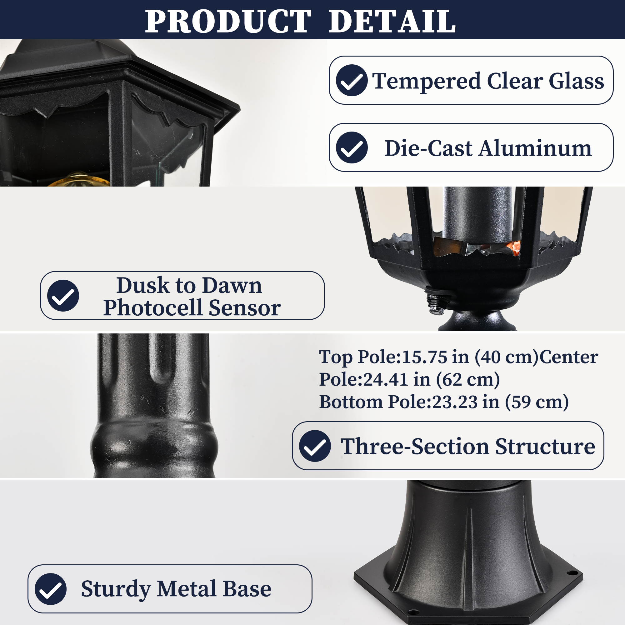 84" Black  Dusk to Dawn Outdoor Post Light for Driveways