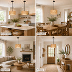Woven Rope Pendant Light with Fabric Diffuser, Natural Hanging Light for Kitchen Island & Dining Room