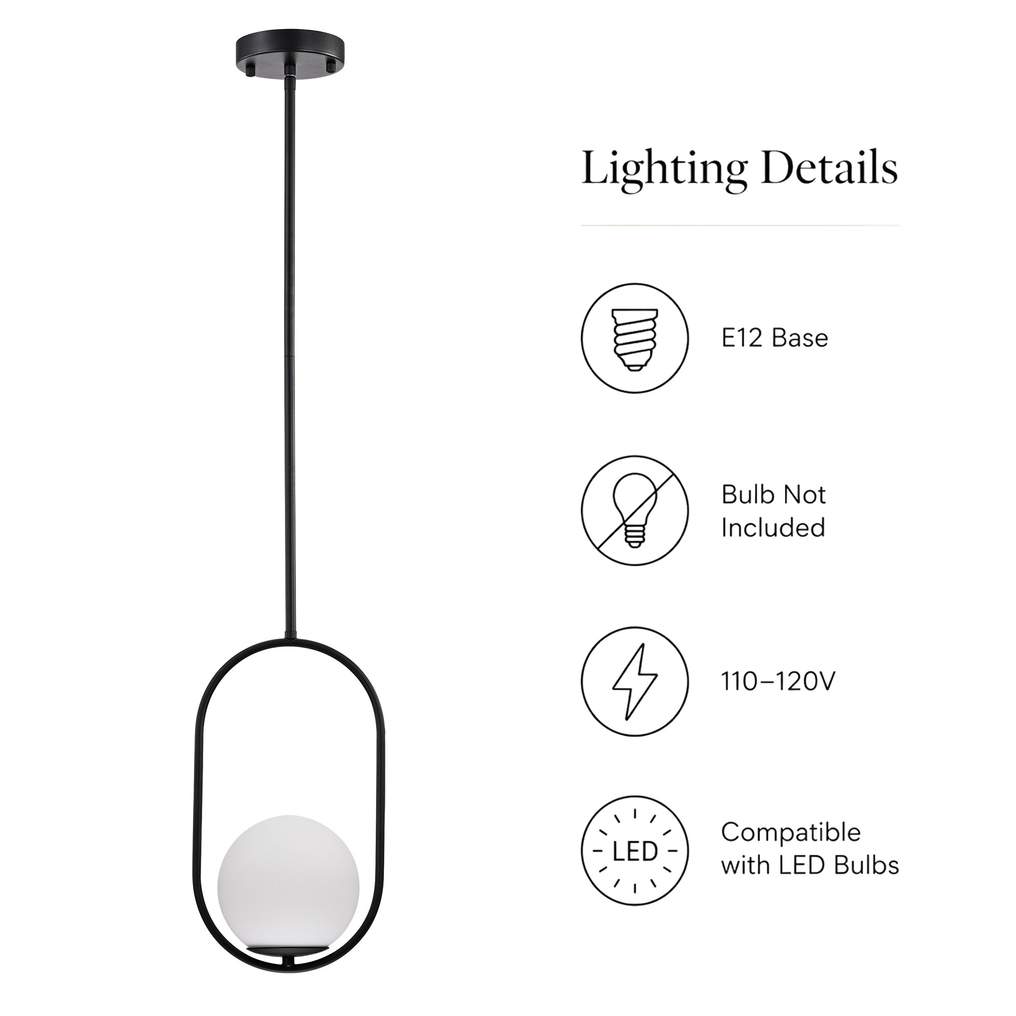 Modern Globe Pendant Light with Opal Glass, E12 Indoor Hanging Light