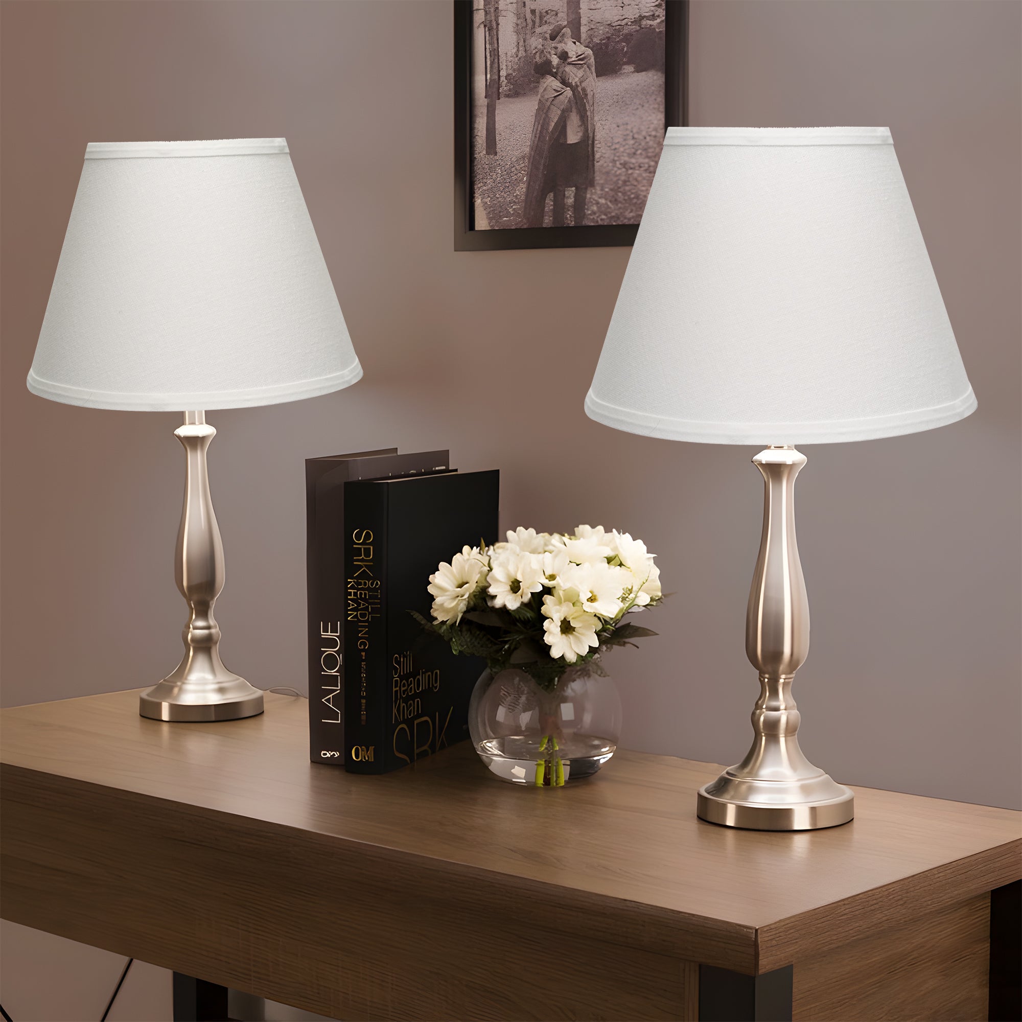 Small Empire Lamp Shade Set of 2 –  Linen Fabric, 15x26x19cm Replacement Lampshades for Table Lamps