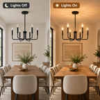 6-Light Matte Black Chandelier, Modern Candle Style Dining Room Light