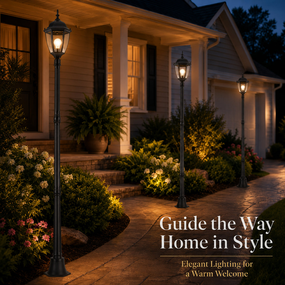 84.6"Classic Black Outdoor Post Light for Path，Walkway