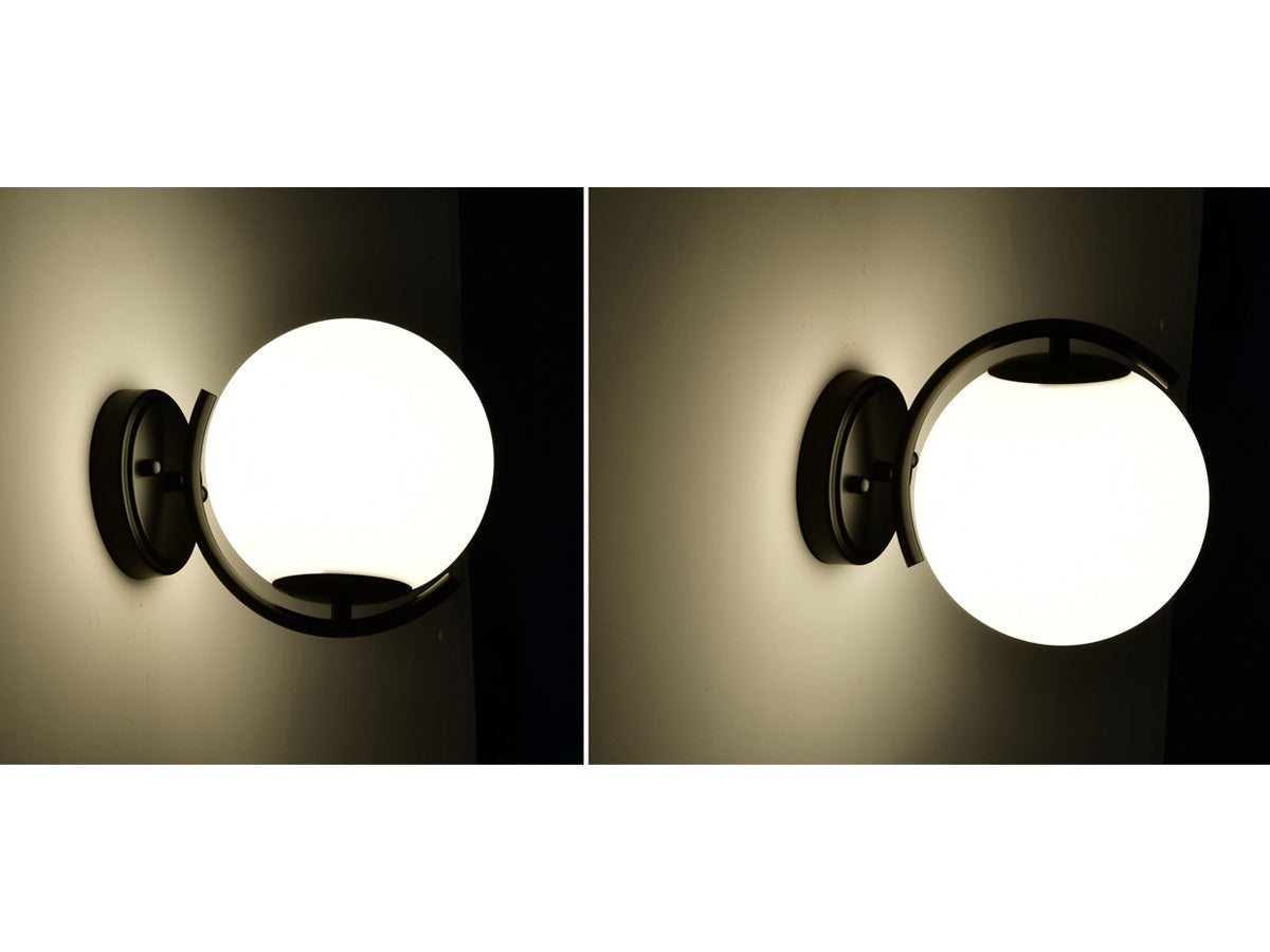 COTTAGE LIFE Black Wall Sconce Light Mid Century Modern Globe Wall Light with 180MM Large Glass Lampshade Black Glass Wall Sconce for Bedroom 1 Pack