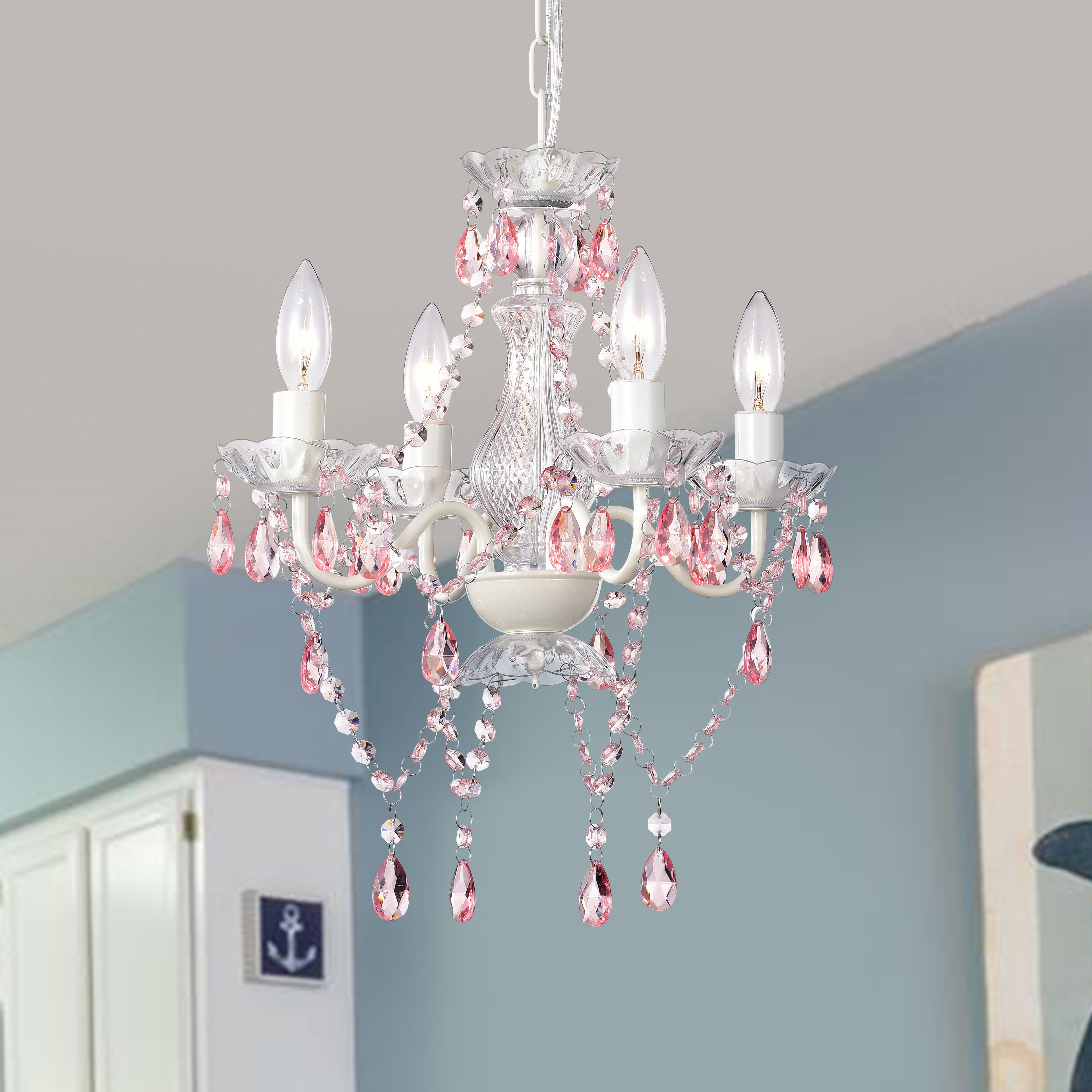 4-Light Acrylic Crystal Chandelier with Adjustable Chain