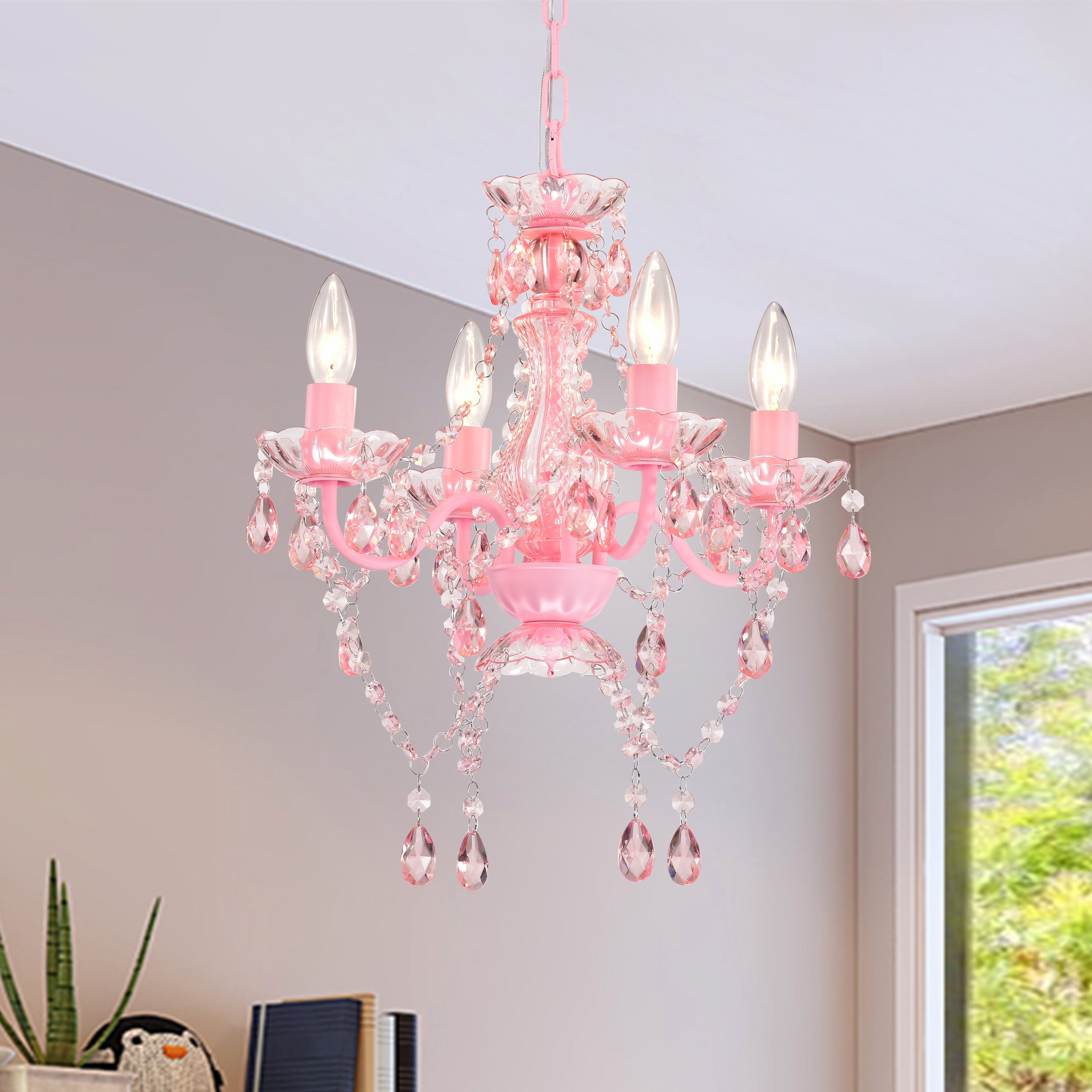 4-Light Acrylic Crystal Chandelier with Adjustable Chain