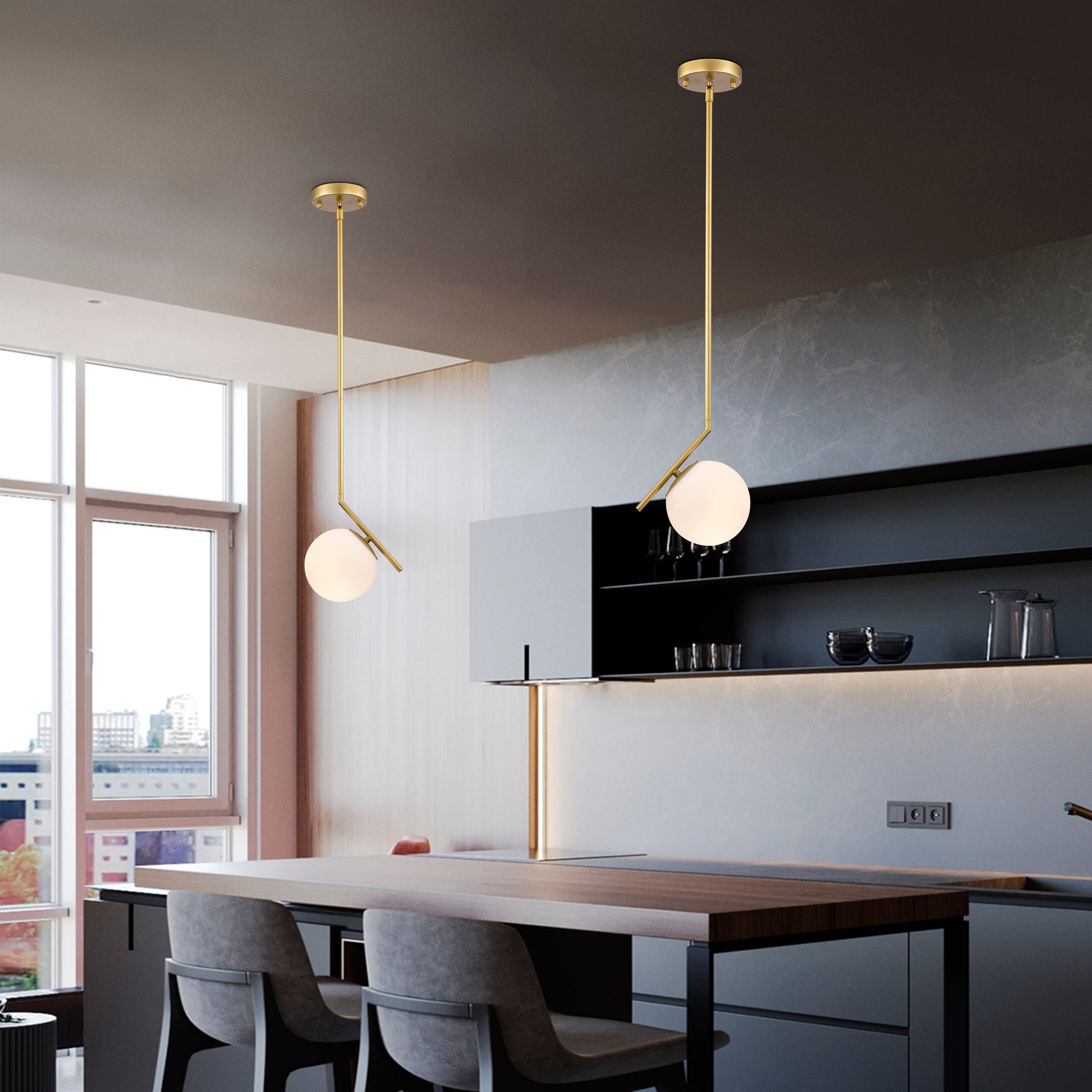Modern Gold Pendant Light Fixtures Glass Globe Pendant Lighting for Kitchen Island 1-Light