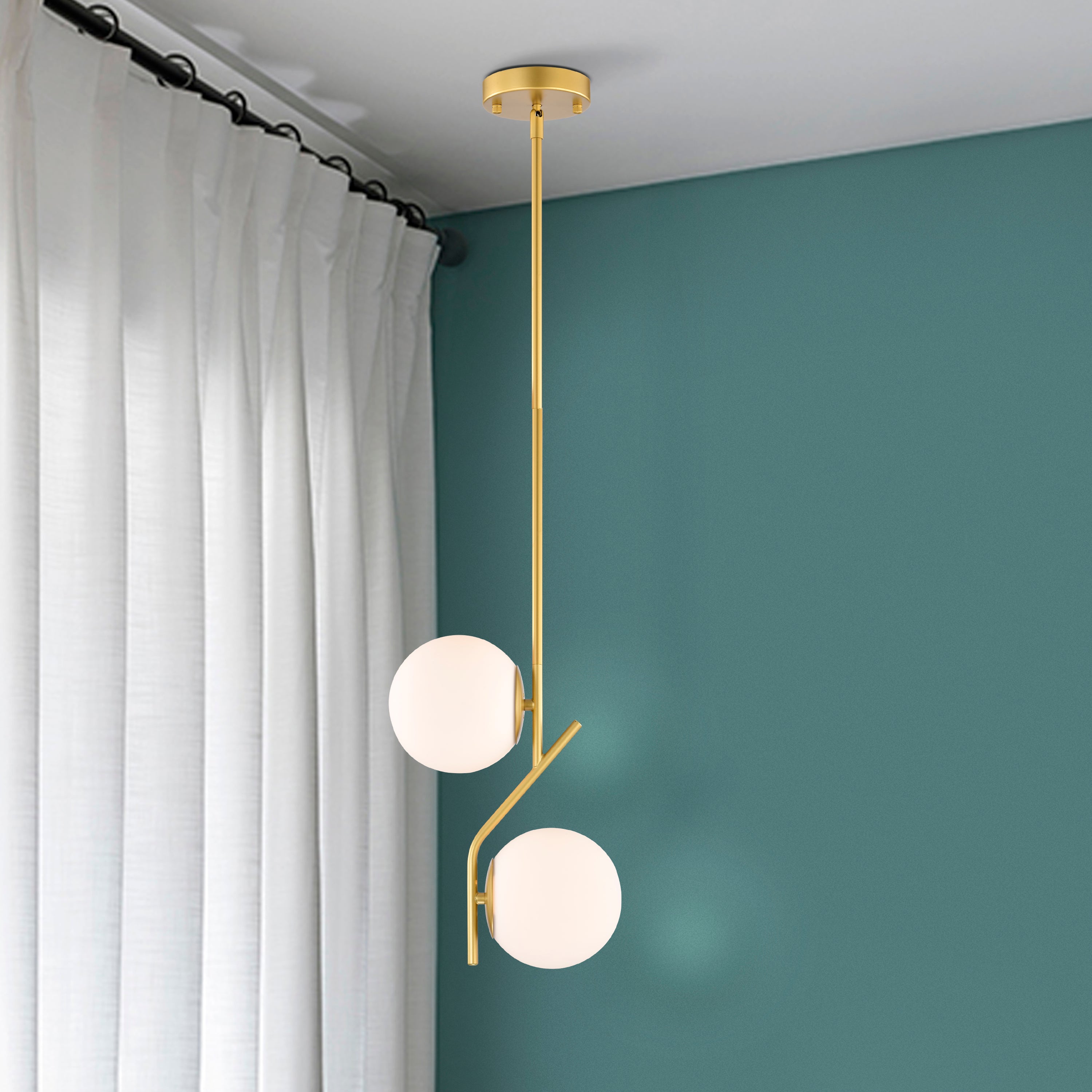 Gold Pendant Light Fixture Glass Globe Mid Century Pendant Lights 2-Light