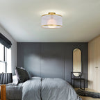 Gold & White Modern Drum Polyvinyl Chloride Semi-Flush Mount Light