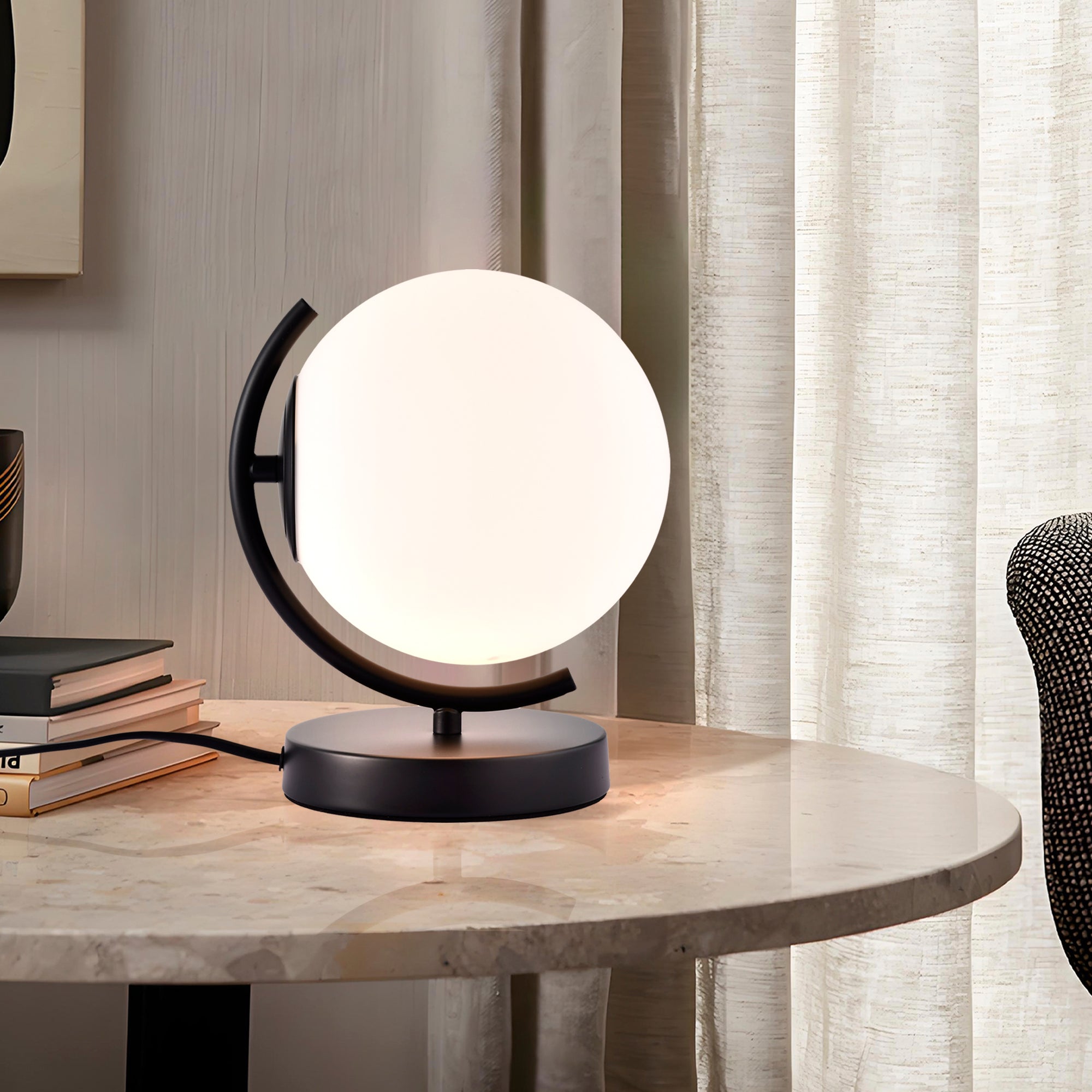 Modern Globe Table Lamp with Glass Shade and Plug-in Switch, E12 Base Bedside Lamp for Bedroom & Living Room