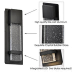 Integrated LED Outdoor Wall Light, Black Textured Glass Exterior Sconce, 3000K Warm White