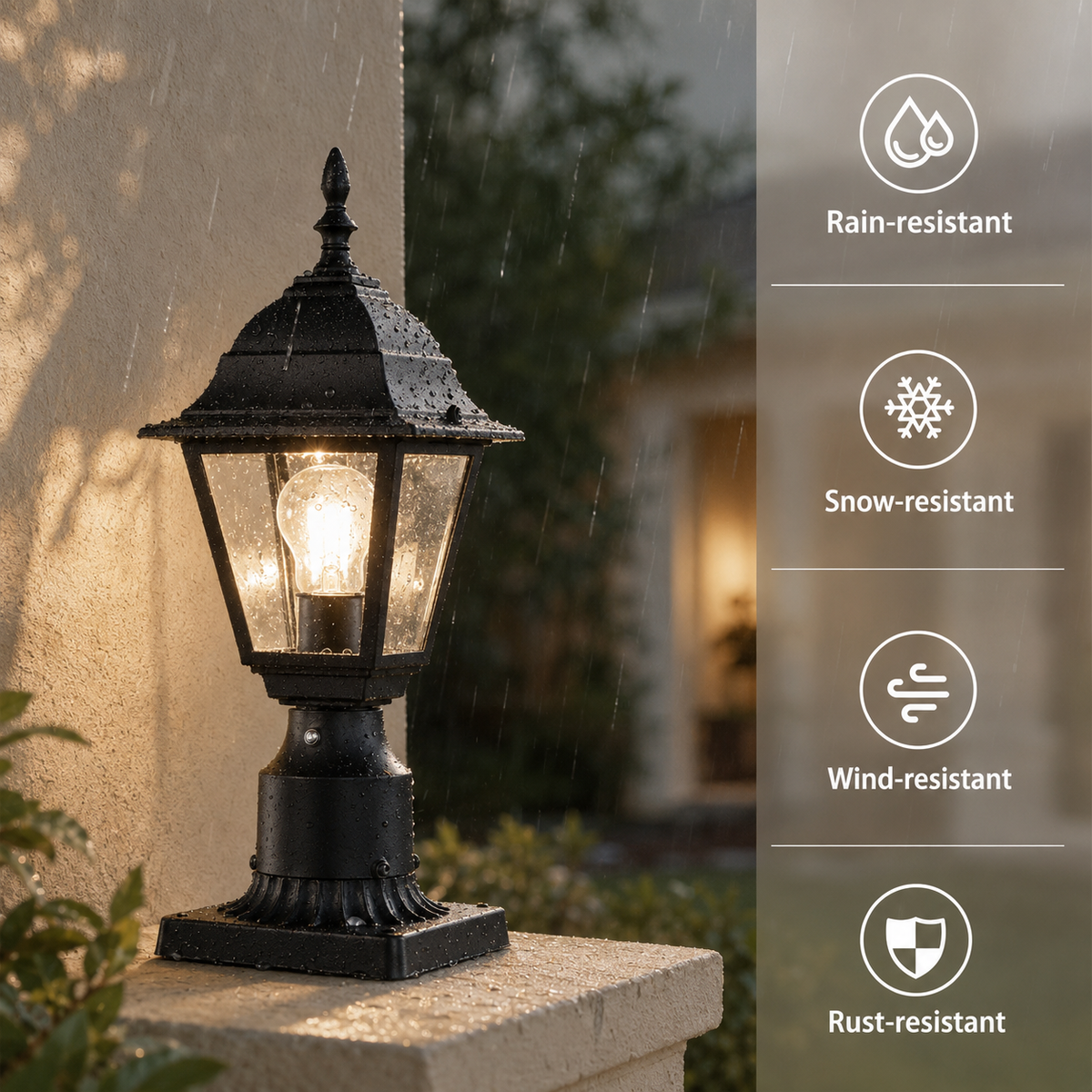 2-Pack Dusk-to-Dawn Outdoor Post Lanterns with Pier Mount Bases, Black