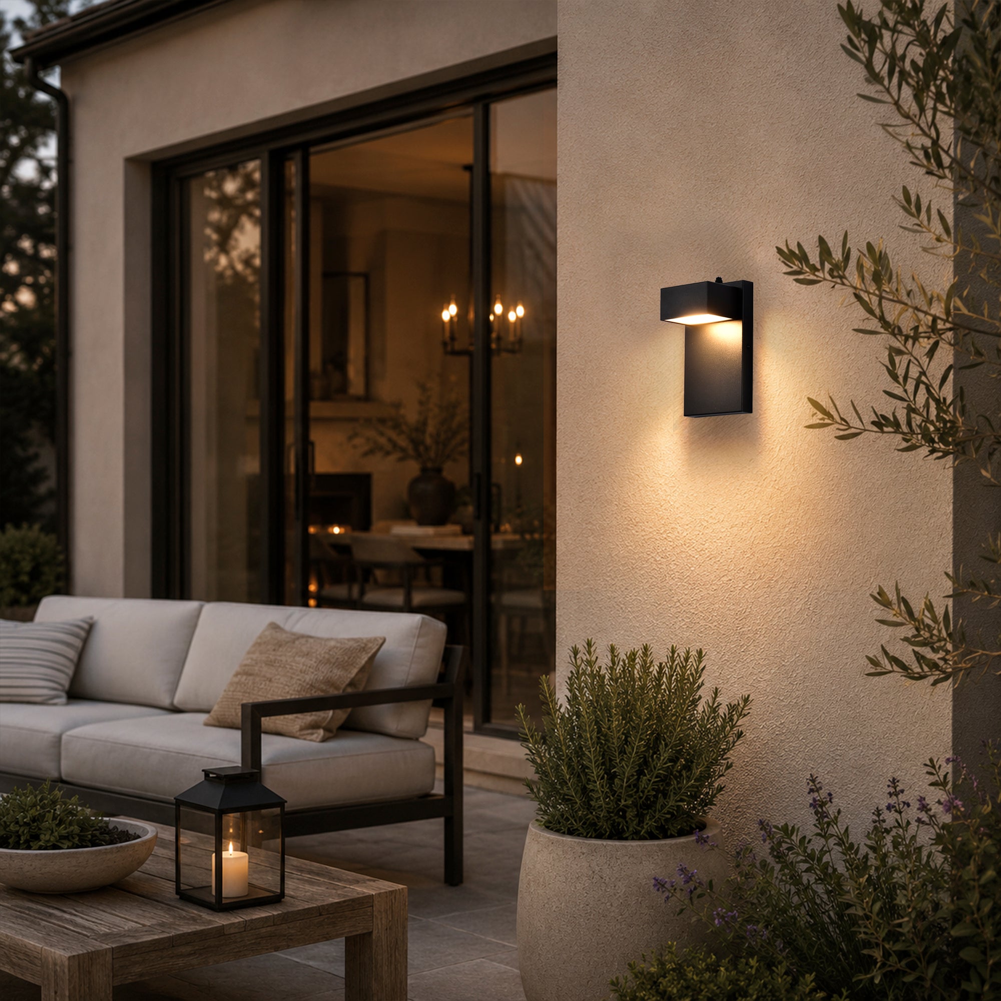 2-Pack 7.8" Dusk-to-Dawn Integrated LED Outdoor Wall Lights, Black