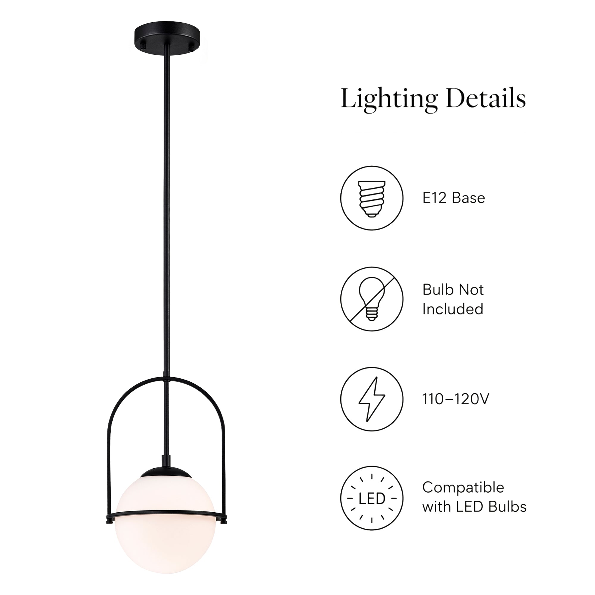 Modern Globe Pendant Light with Glass Shade for Kitchen Island & Dining Room