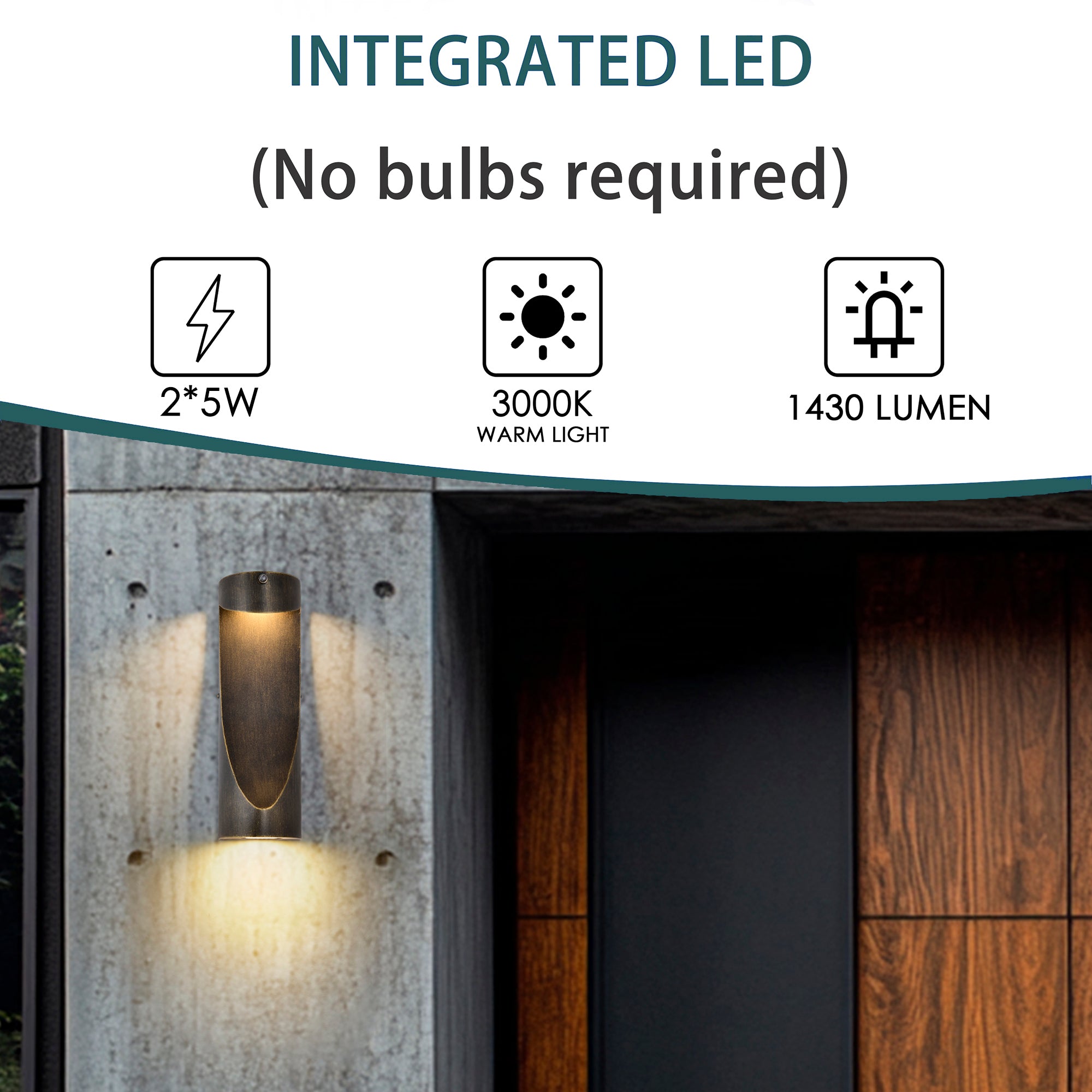 15" Dusk-to-Dawn Integrated LED Outdoor Wall Light, Sand Black & Brushed Gold