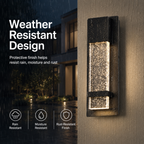 Integrated LED Outdoor Wall Light, Black Textured Glass Exterior Sconce, 3000K Warm White