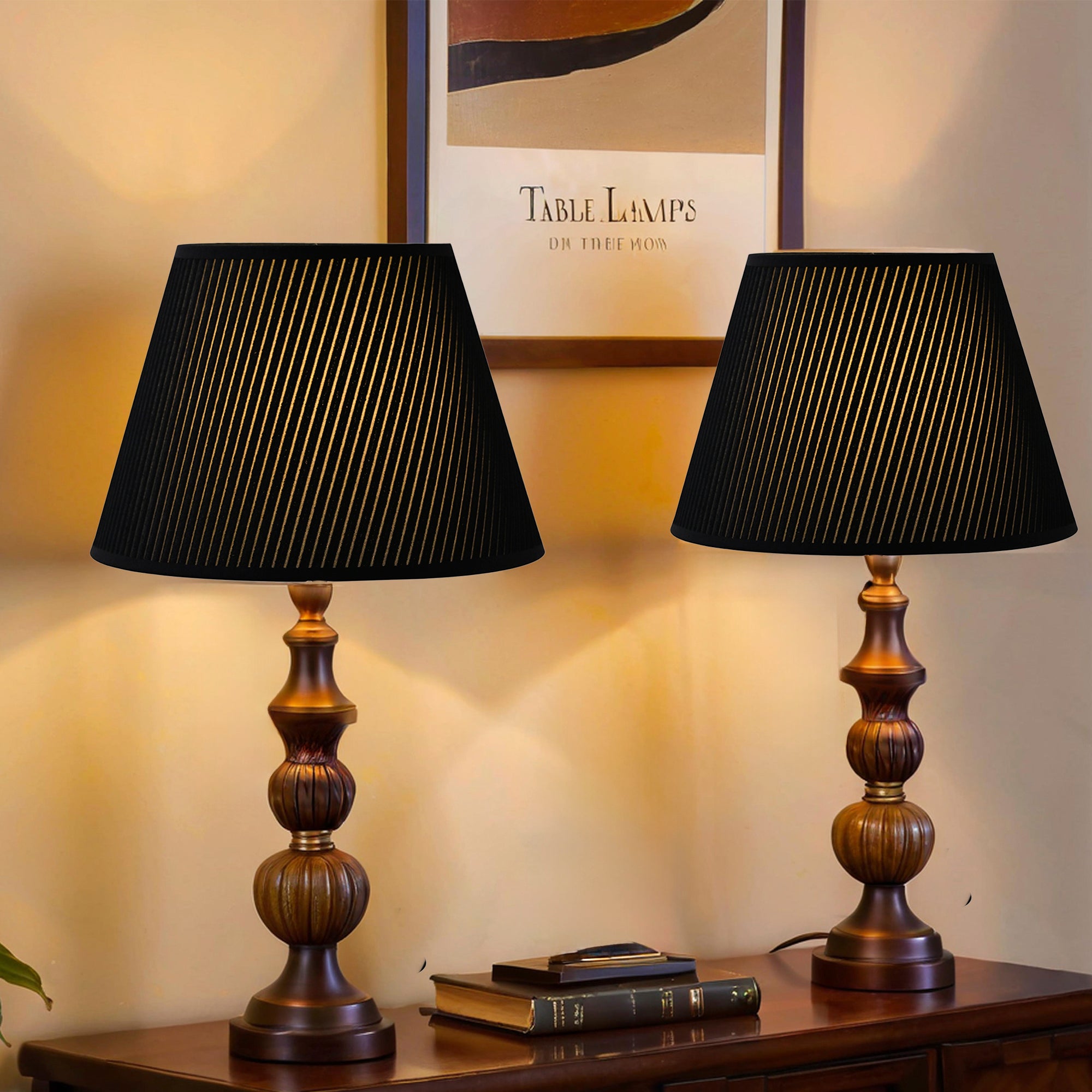 Set of 2 Small Empire Lamp Shades – Black Velvet, 5.9" x 9.84" x 6.9", Replacement for Table Lamps, Fits E26 Socket with Fixing Ring (Not for UNO Fitting)