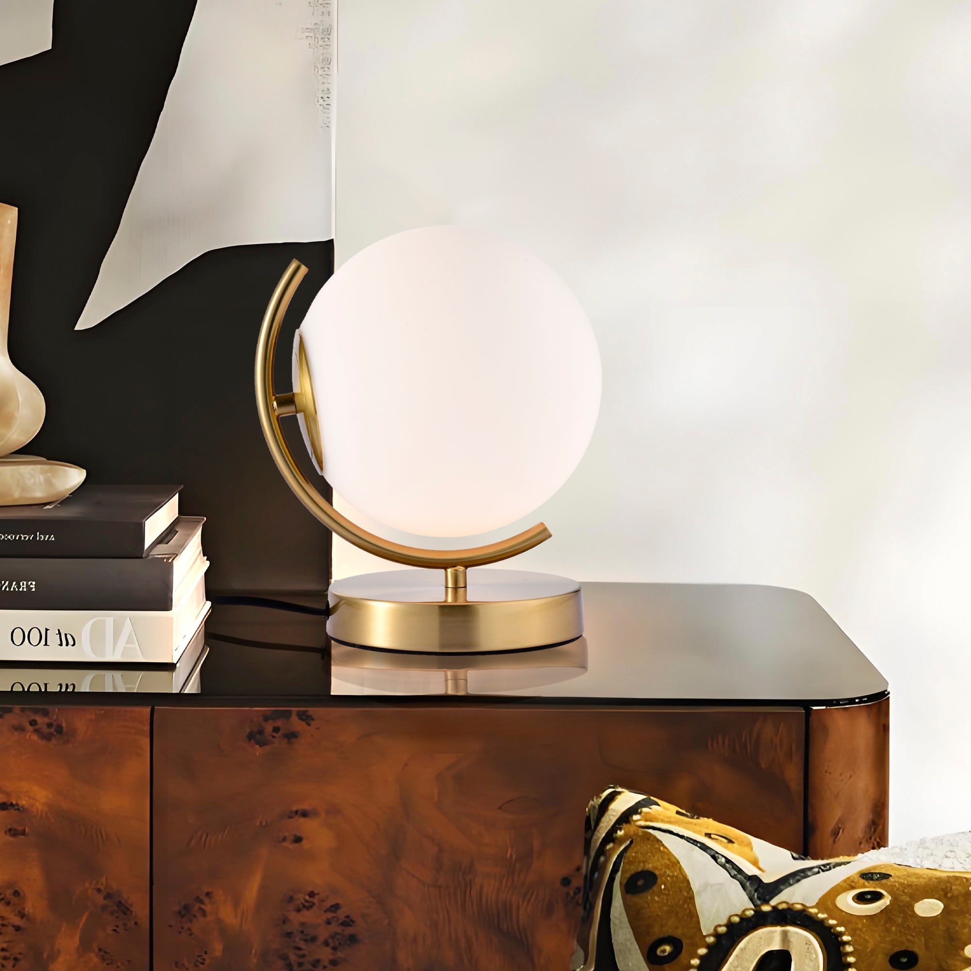 Modern Globe Table Lamp with Glass Shade and Plug-in Switch, E12 Base Bedside Lamp for Bedroom & Living Room