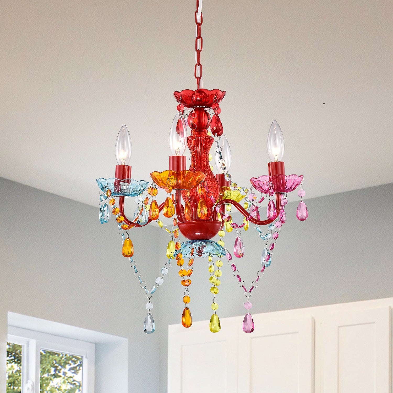 4-Light Acrylic Crystal Chandelier with Adjustable Chain