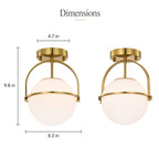 Modern Globe Flush Mount Ceiling Light with Glass Shade, E12 Base Indoor Ceiling Lamp for Bedroom, Hallway & Entryway