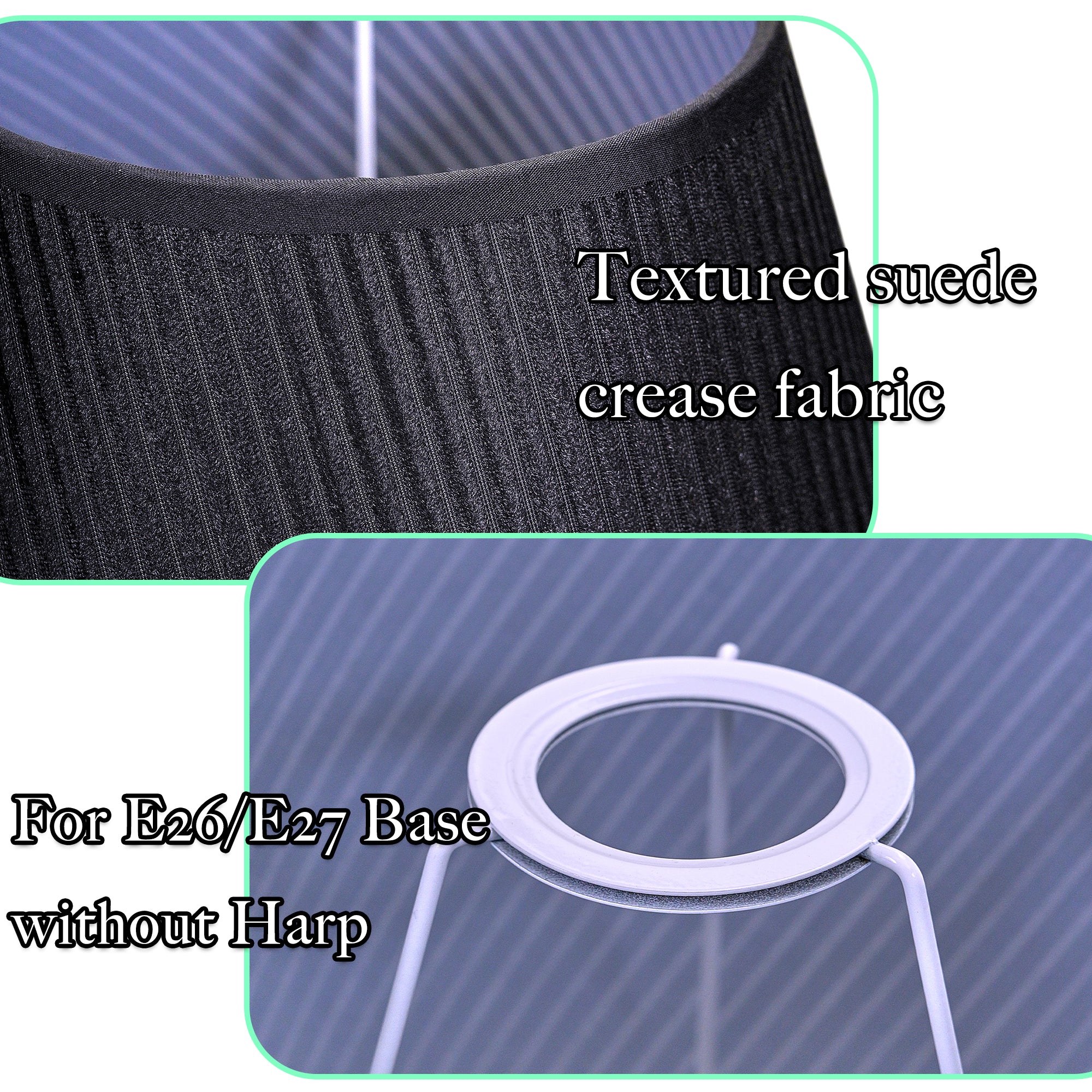 Set of 2 Small Empire Lamp Shades – Black Velvet, 5.9" x 9.84" x 6.9", Replacement for Table Lamps, Fits E26 Socket with Fixing Ring (Not for UNO Fitting)
