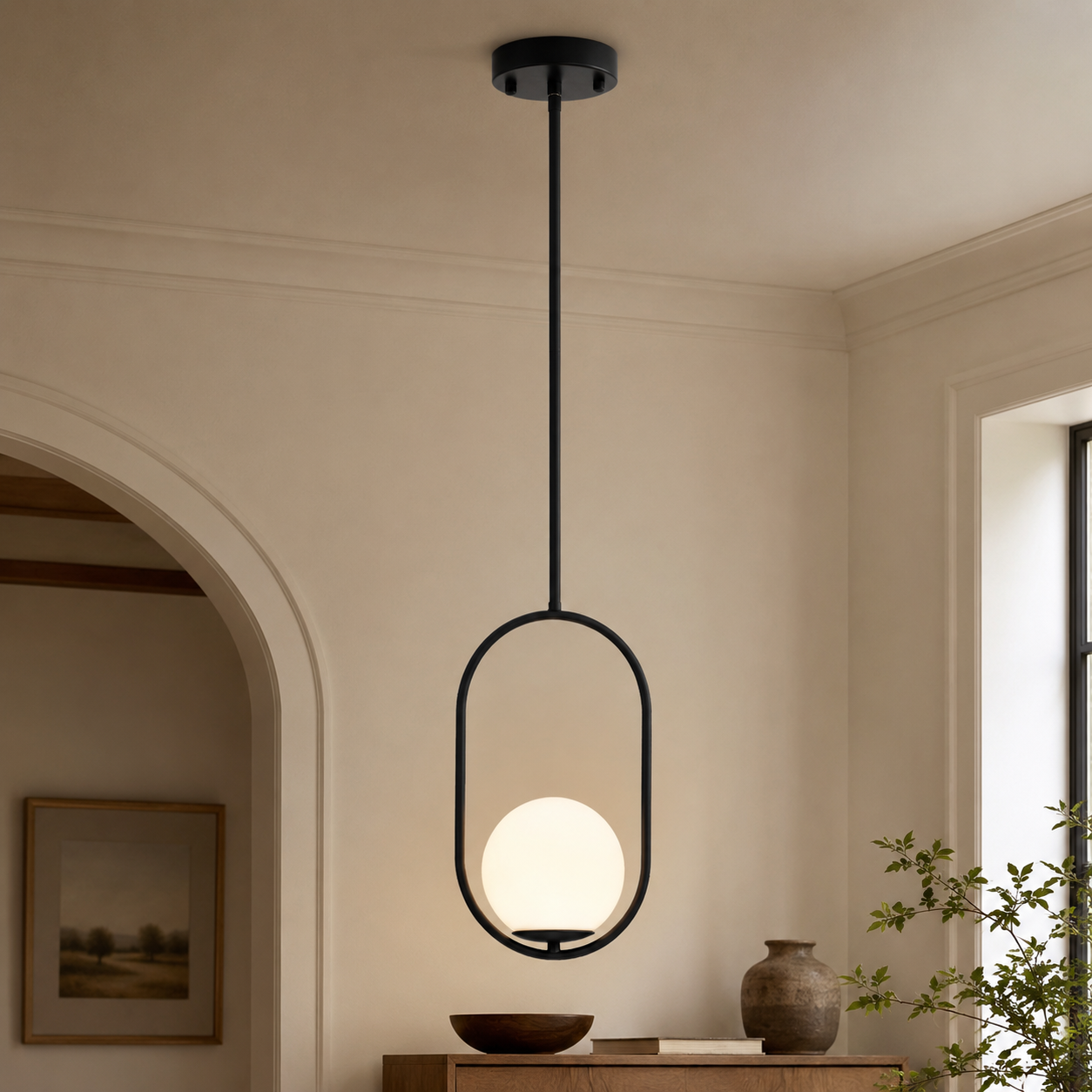 Modern Globe Pendant Light with Opal Glass, E12 Indoor Hanging Light