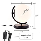 Modern Globe Table Lamp with Glass Shade and Plug-in Switch, E12 Base Bedside Lamp for Bedroom & Living Room
