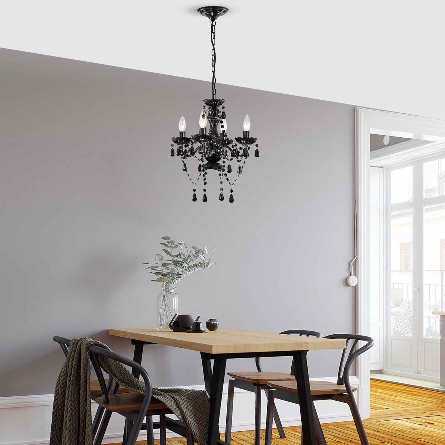 4-Light Acrylic Crystal Chandelier with Adjustable Chain