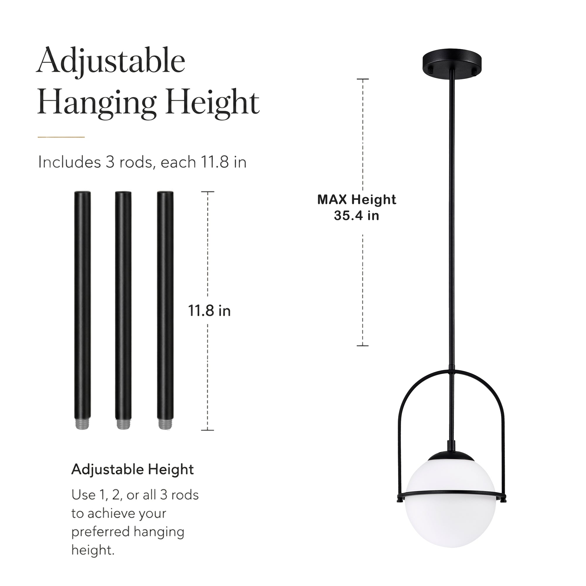 Modern Globe Pendant Light with Glass Shade for Kitchen Island & Dining Room