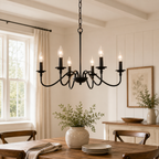6-Light Matte Black Farmhouse Chandelier, E12 Candle Style Hanging Light