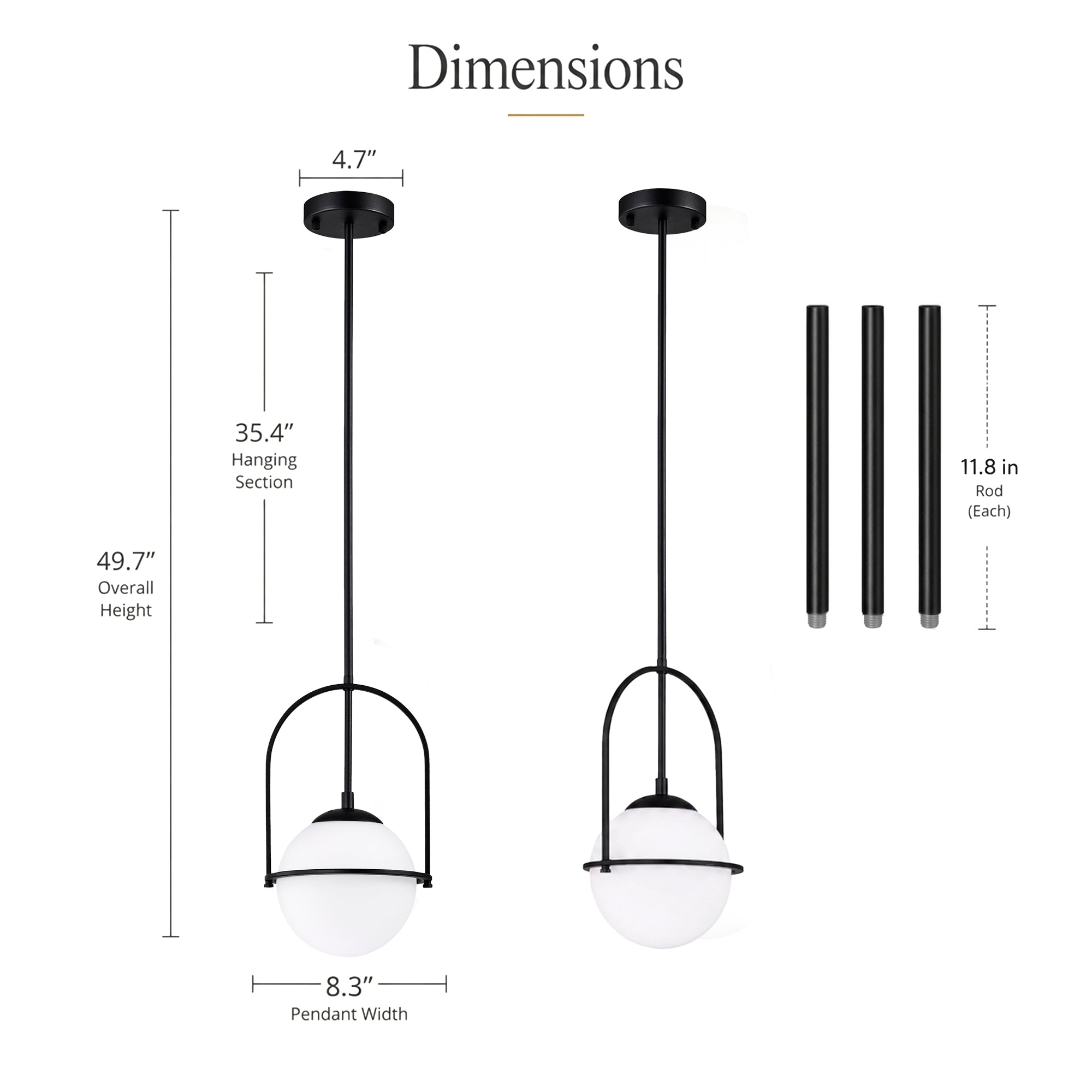 Modern Globe Pendant Light with Glass Shade for Kitchen Island & Dining Room