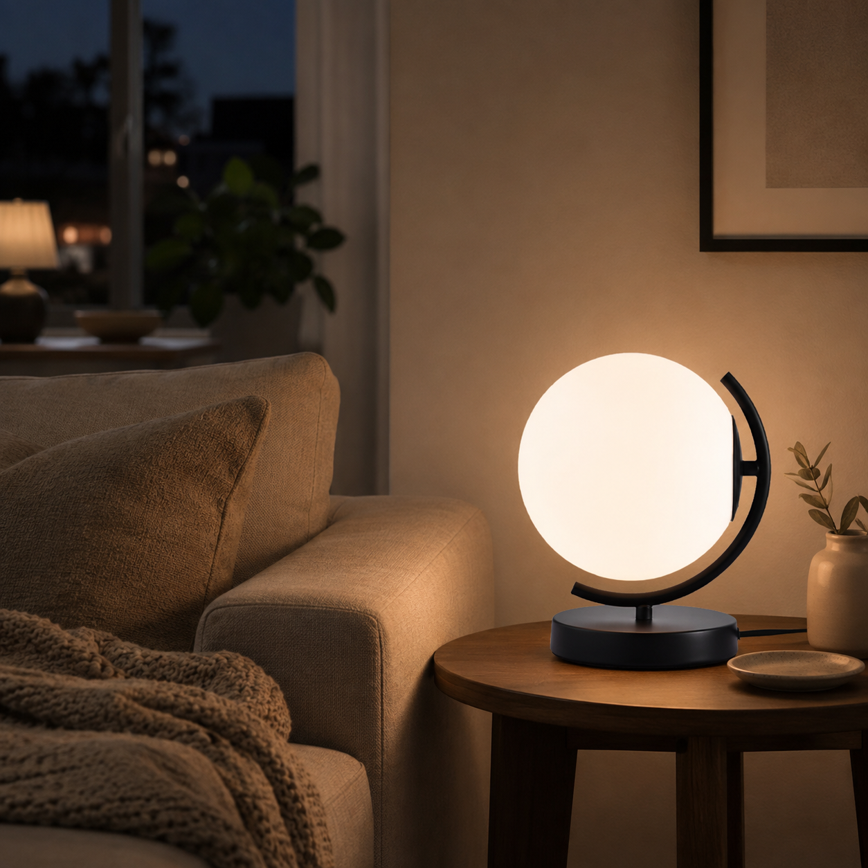 Modern Globe Table Lamp with Glass Shade and Plug-in Switch for Bedroom & Living Room