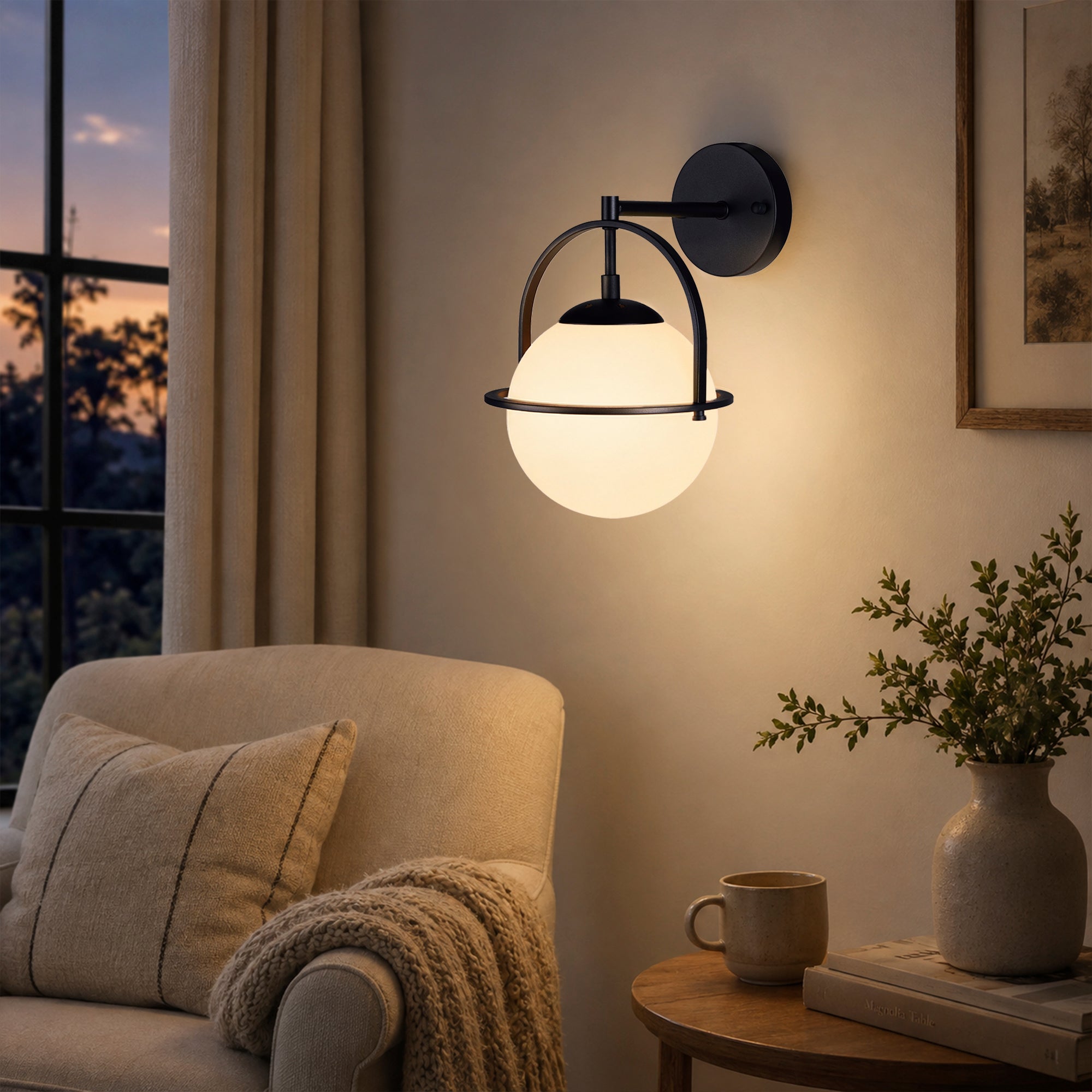 Modern Globe Wall Sconce with Opal Glass, E12 Indoor Wall Light