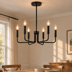 6-Light Matte Black Chandelier, Modern Candle Style Dining Room Light