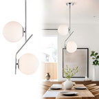 Mid-Century Chrome Globe Pendant Light, Double Opal Glass Pendant for Kitchen Island & Dining Table