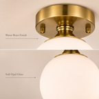 Opal Glass Globe Flush Mount Ceiling Light, Modern Brass Fixture for Bedroom, Kitchen & Entryway