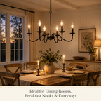 6-Light Matte Black Farmhouse Chandelier, E12 Candle Style Hanging Light