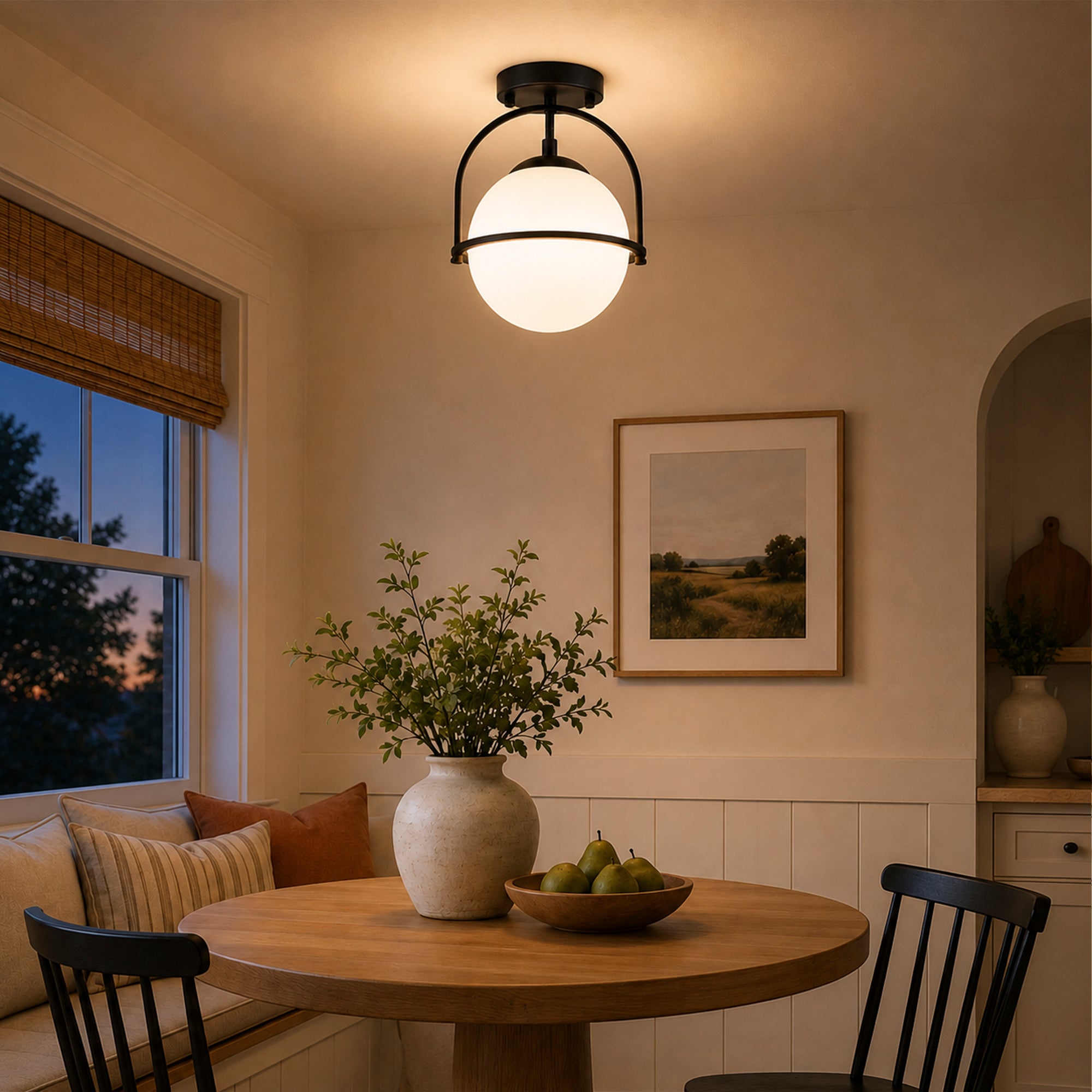 Modern Globe Flush Mount Ceiling Light with Glass Shade, E12 Base Indoor Ceiling Lamp for Bedroom, Hallway & Entryway