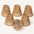 Rattan Clip On Lamp Shades for Candelabra Bulbs, 6 Pack Natural Woven Lampshades for Chandelier & Wall Sconce