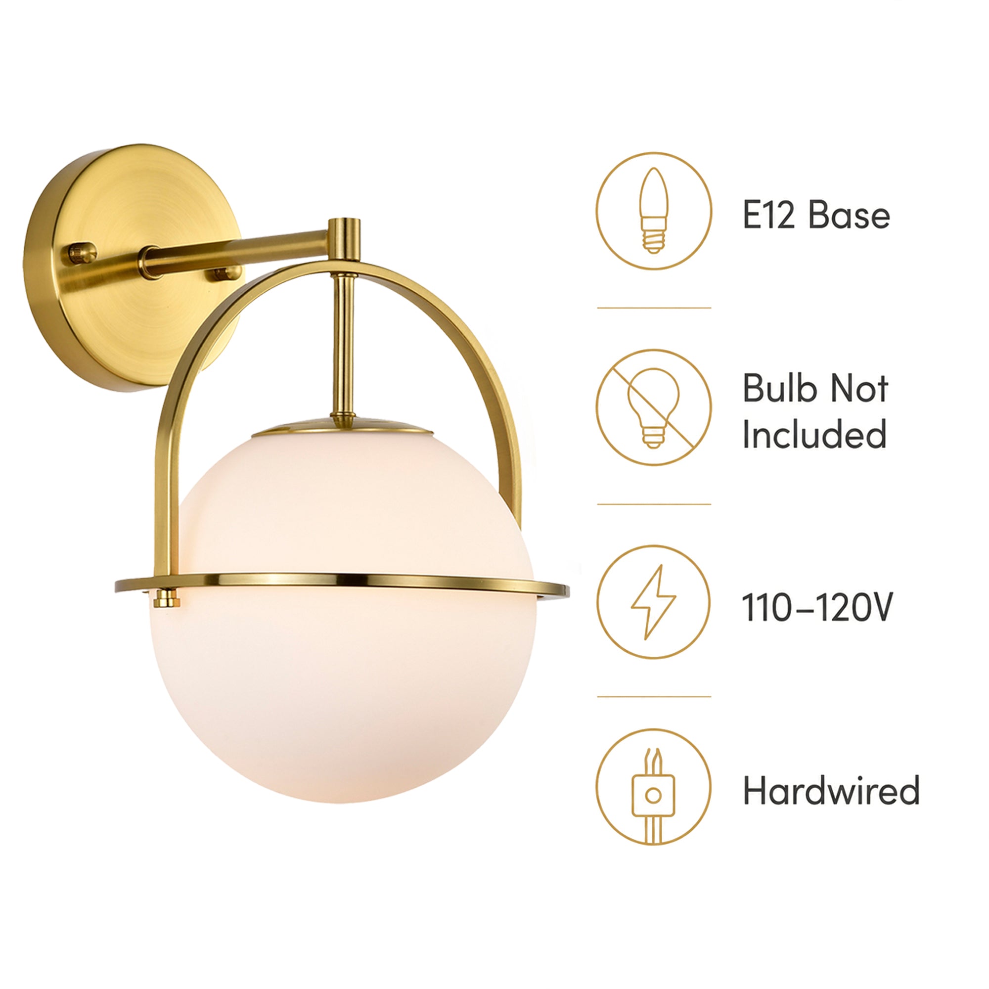 Modern Globe Wall Sconce with Opal Glass, E12 Indoor Wall Light